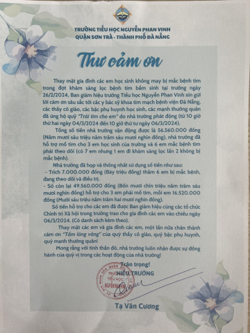 Trường Tiểu học Nguyễn  Phan Vinh  với chương trình "Trái tim cho em" năm 2024.