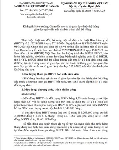 Số: 07/BHXH- QLT-PTNTG V/v hướng dẫn thu bảo hiểm y tế học sinh, sinh viên.