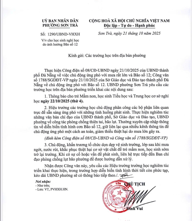 THÔNG BÁO KHẨN CHO HỌC SINH NGHỈ HỌC DO TÌNH HÌNH MƯA BÃO